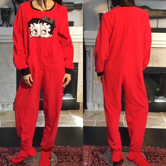 Betty Boop Intimates Sleepwear Adult Onesie Pajama Fleece Red